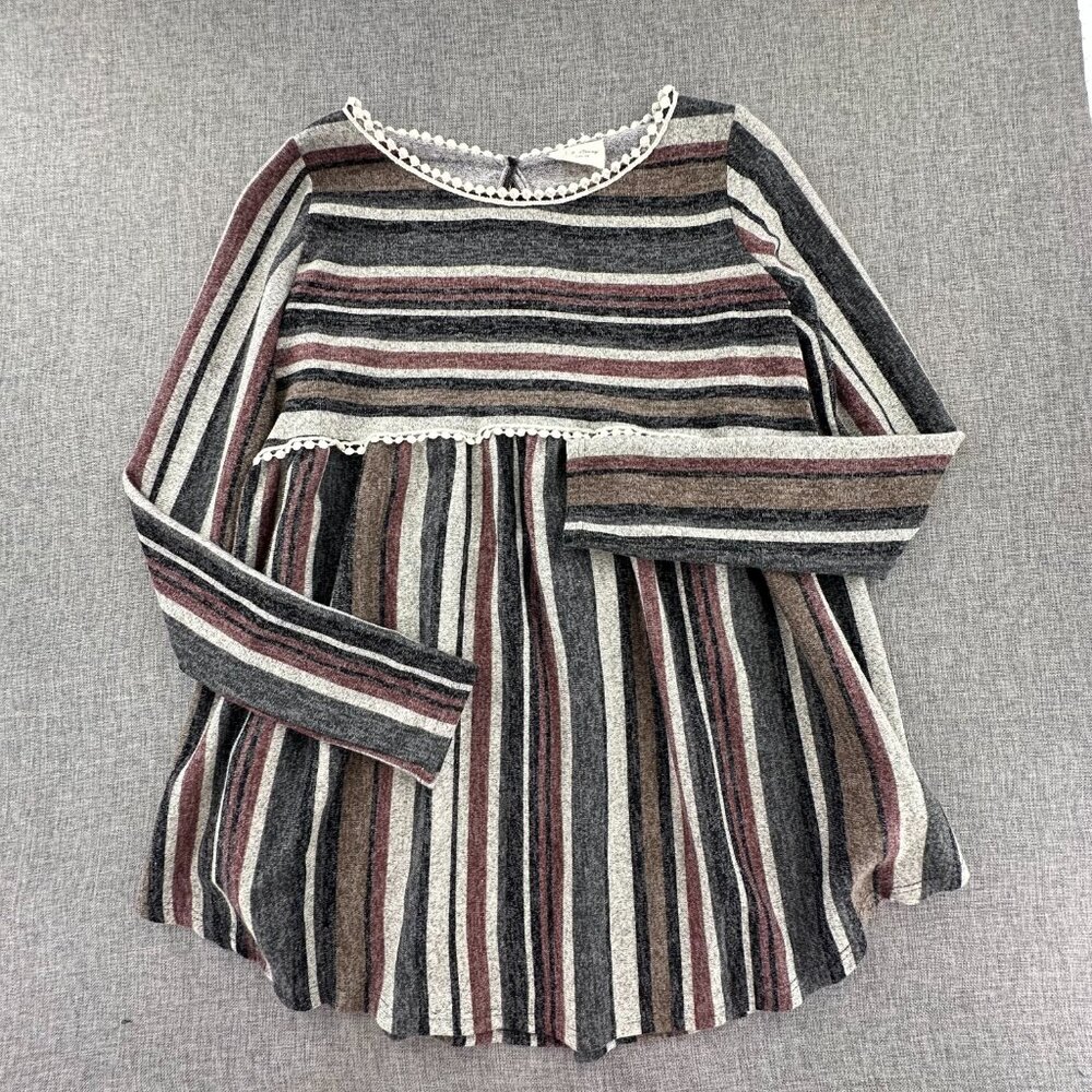 143 Story By Line Up Long Sleeve Babydoll Top Striped Medium Relaxed Fit